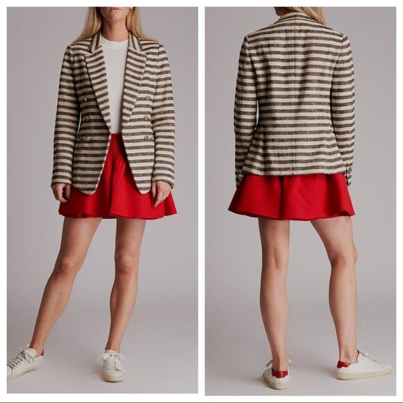 3.1 Phillip Lim Textured Black & Beige Double Breasted Striped Blazer Size 2 - Picture 1 of 16